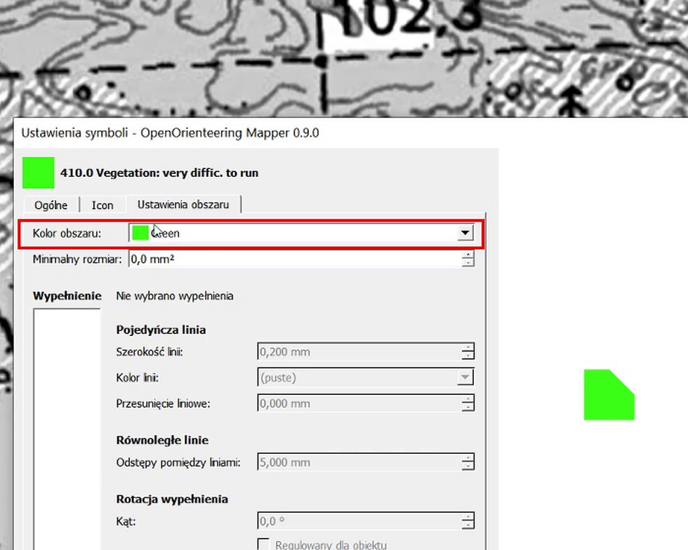 Ustawienia symbolu: Kolor obszaru „Green”