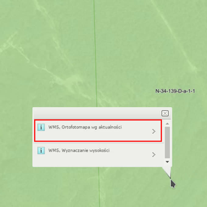 Okienko po kliknięciu w mapę