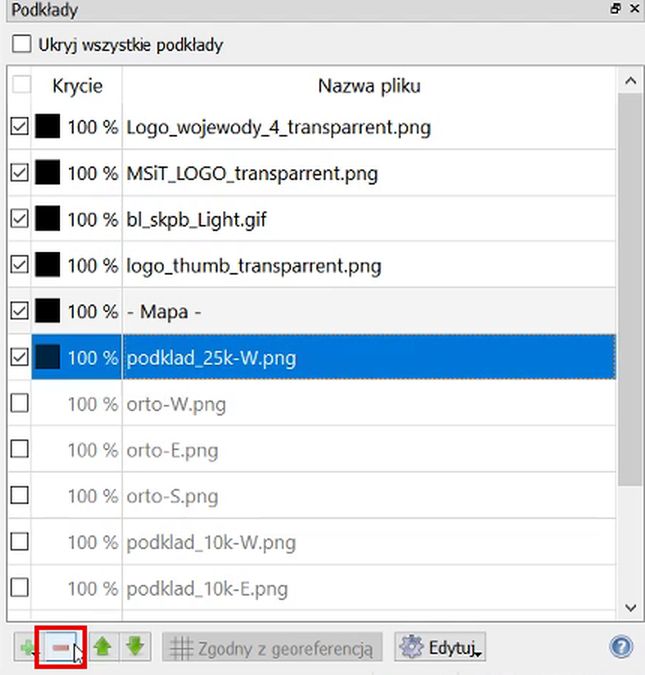 Zaznaczony podklad_25k-W.png i przycisk „−”